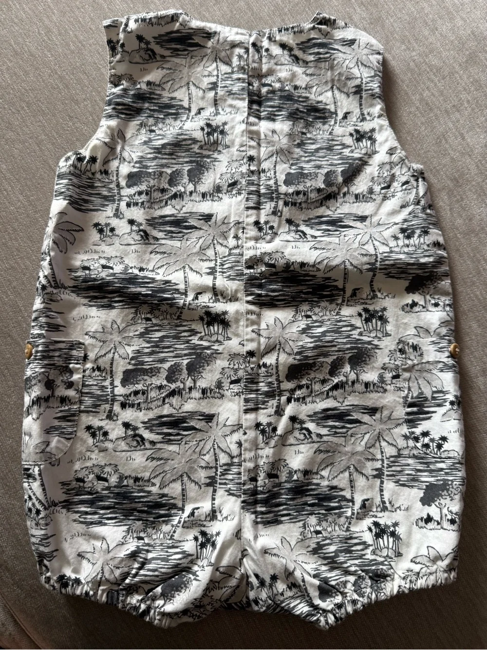 Janie and Jack Black and White Tropical Print Sleeveless Romper